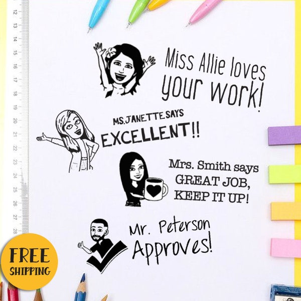 BEST REVIEWS Teacher Bitmoji Stamp / Custom Bitmoji Self-inking Stamp / Teacher Bitmoji Stamp / Custom Teacher Bitmoji Stamp / Teacher 4