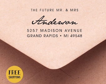 Custom Mr & Mrs Return Address Stamp - Modern Wedding Self Inking Stamp