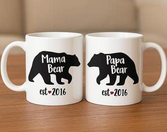 Mama Bear Papa Bear Mug Set: Large 15oz Ceramic Coffee Mugs