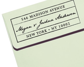 May include: Black and white return address label with the text "546 Madison Avenue, Megan & Joshua Anderson, New York, NY 10002".