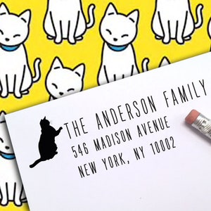 CAT ADDRESS STAMP / Cat Self Inking Stamp / Cat Stamp Address / Housewarming Gift for Cat Lovers  / Gift for Cat Owner / Unique Cat Gift 2