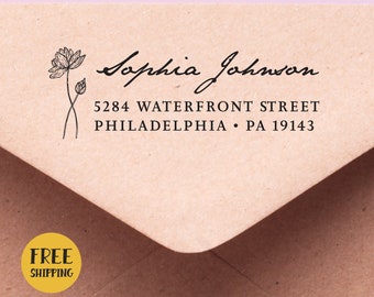 Birth Month Flower Address Stamp, Custom Address Stamp, Return Address Stamp, Self Inking Stamp, Wedding Stamp, Housewarming Gift 412