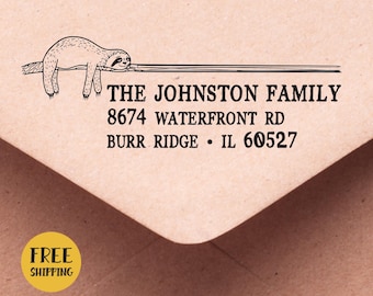 SLOTH Custom ADDRESS STAMP | Sloth Lover Gift | Sloth Person Gift | Sloth Address Stamp, Cat Stamp | Self Inking Stamp | Sloth Girl Gift 424