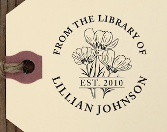 Custom Birth Month Flower Book Embosser - From the Library of Stamp