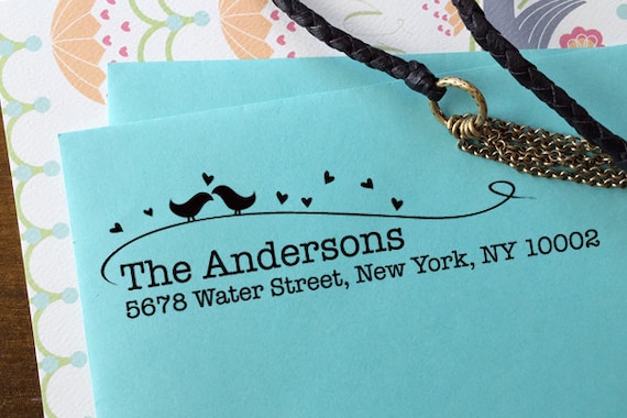 Love Birds Custom Address Stamp - Eco Friendly Self-Inking stamp, Love Birds rsvp address stamp, Wedding Invitation Custom Address Stamp 1