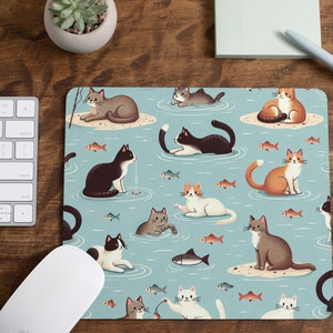 Lakeside Kitties: Süßes Katzen-Mauspad, Katzenliebhaber, perfekt für Gaming, Arbeit und Büro, kleines Mauspad, perfektes Geschenk für Katzenliebhaber