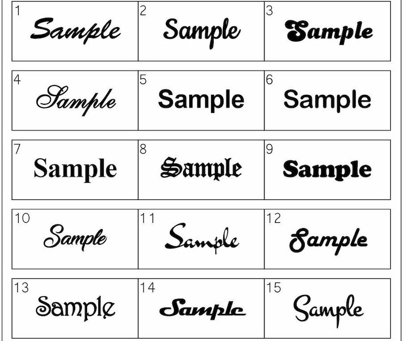 May include: A grid of 15 black and white images showing different variations of the word "Sample" in different fonts and styles.