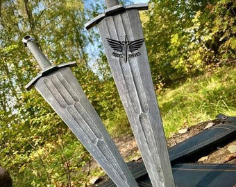 Espada corta medieval Chinkueda de "cinco dedos" de acero de Damasco hecha a mano de 21,5" pulgadas, regalo del día del padre, regalo para él, el mejor regalo para los padrinos de boda