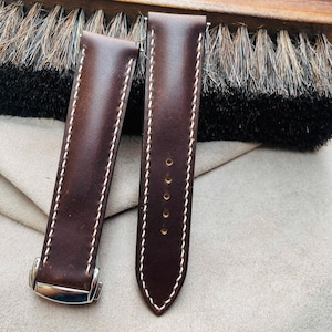 Handmade Custom Omega Leather Watch Strap with Folding Clasp 21mm, 20mm