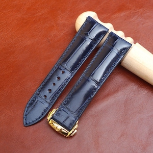 Navy Omega Leather Watch Strap With Clasp Free 21mm, 20mm