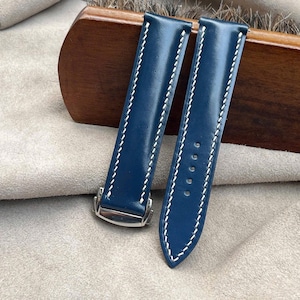Handmade Custom Omega Leather Watch Strap with Folding Clasp 21mm, 20mm
