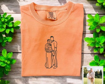 Custom Embroidered T-shirt, Outline Embroidered Photo Shirt, Portrait From Photo Shirt, Custom Photo Portrait, Embroidered Photo Shirt