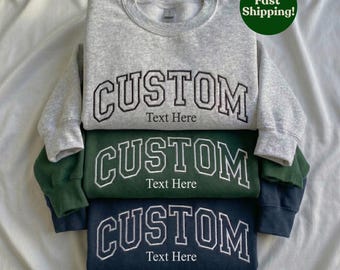 Custom Embroidered College Crewneck, Embroidered Sweatshirt, Personalized Sweatshirt, Embroidery Sweater for Dad, Father's Day Gift, Varsity