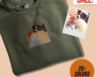 Custom Embroidered Portrait from Photo Sweatshirt, Photo on Hoodie Embroidered, Matching Couple Hoodies, Anniversary Gift, Custom Hoodie