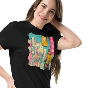 Cyberpunk Graphic T-Shirt Sci-Fi Cityscape Tee Streetwear Urban Fashion Retro Futuristic Vibe Unique Tee By AnnaV