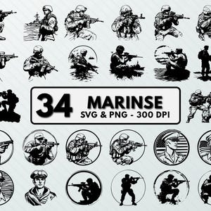 Marine SVG Bundle: Soldier Silhouette, Army Clipart (Digital Download)