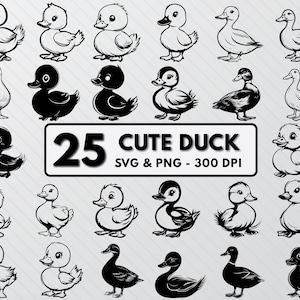 Cute Duck Silhouette, Duck Svg Bundle, Funny Duck Clipart, Duck Png Outlines, Baby Ducks Decal, Duck Png Cut Files, Duck Vector Art Icon Svg