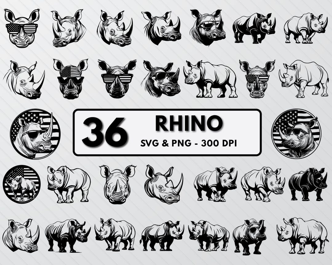 Rhino Svg Bundle, Rhino Silhouette Art, Javan Rhinoceros Svg Vector ...