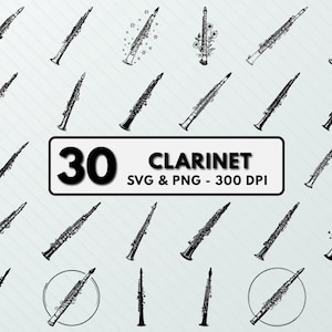 Clarinet Clipart: Silhouette Vector Art, Music Instrument (SVG, PNG)
