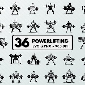 Powerlifting SVG PNG Vector Set: Silhouette Designs, Decals
