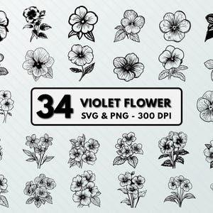 Violet Flower Svg, Violet Png,  February Birth Flower Clipart, Silhouette, Decal, Vectorart, Viola Outline Designs, Violet Cut File Circuit