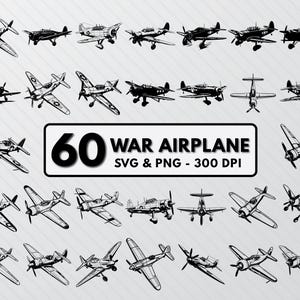 Puede incluir: Un conjunto de 60 ilustraciones vectoriales en blanco y negro de aviones de guerra. Las ilustraciones son de estilo vintage y son perfectas para usar en proyectos digitales o para imprimir.