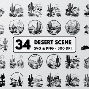 Desert Scene Svg Bundle, Desert Scene Silhouette Png, Desert Landscape Sunset Svg Clipart, Desert Scene Svg Files, Cactus Scene Svg Outline