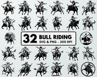 Bull Riding SVG PNG: Clipart di cowboy da rodeo, file tagliati