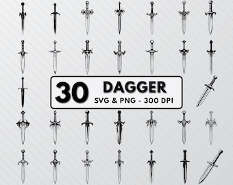 Dagger SVG Bundle, Silhouette Cut Files, Vector Art (PNG)