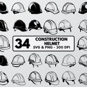 Construction Helmet Svg Vector Icons Bundle, Construction Helmet Silhouette Clipart Cut Files Cricut, Construction Helmet Png Decal Outlines