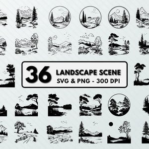 Bundle Png Svg de scène de paysage, des cliparts de scène de paysage, Silhouette de scène de paysage, vecteur de scène de paysage, paysage coupe fichiers ligne Cricut