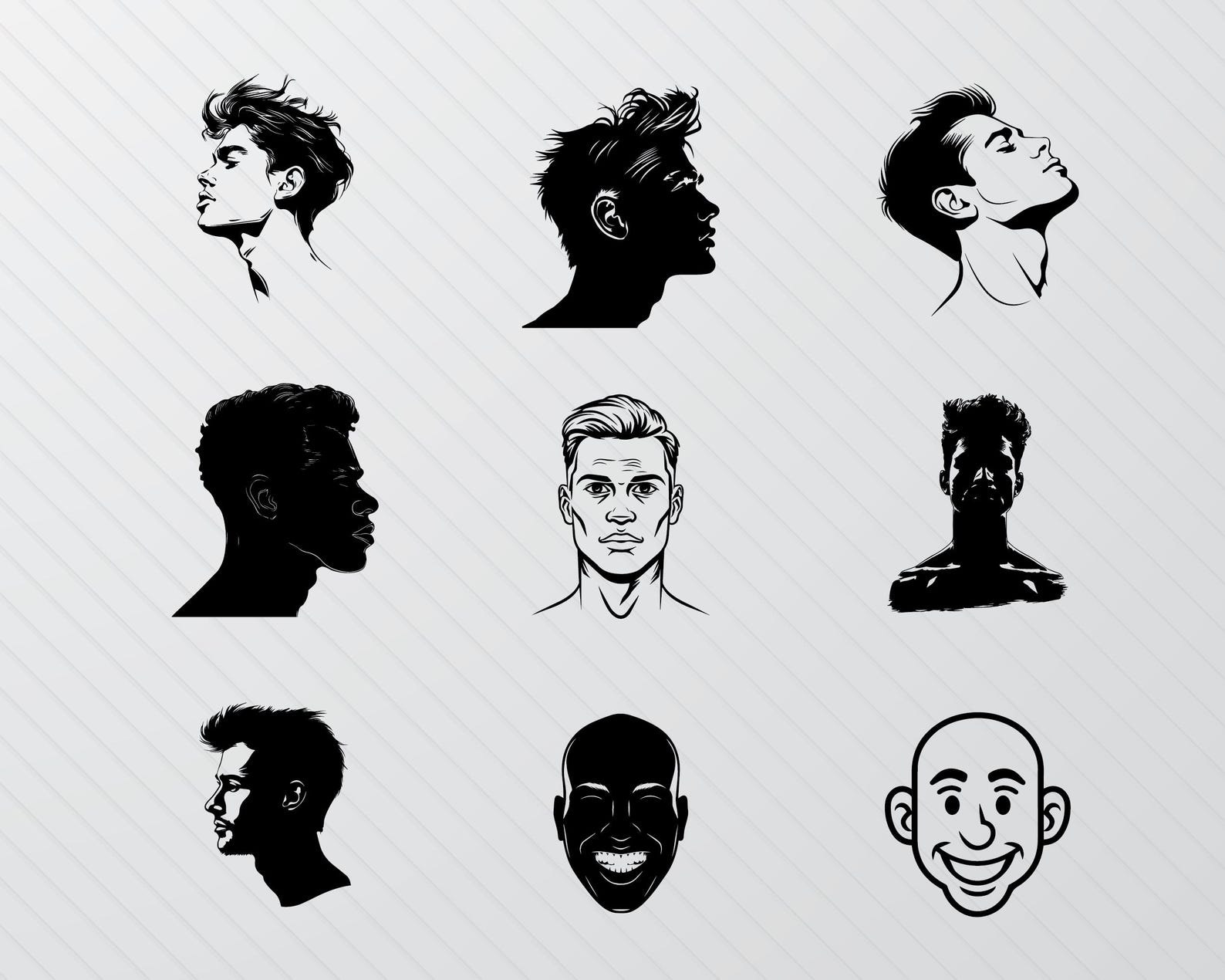 Man Face Silhouette Svg, Man Face Svg Bundle Cut File, Men Face Clipart