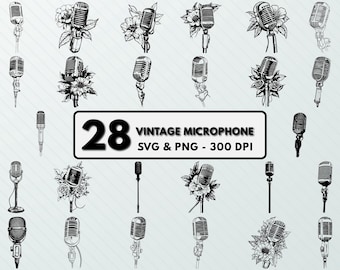 Vintage Microphone Clipart: SVG, PNG, Vector Art (Digital Download)