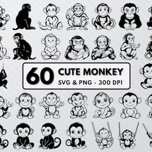 Monkey Svg Cut Files, Monkey Silhouette Png, Funny Monkey Vector Art, Monkey Animal Png Logo Clipart Outline, Monkey Cricut Decal Icons Svg