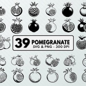 Pomegranate SVG PNG Clipart: Fruit Outline Cut Files