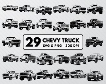 Chevy Truck SVG Bundle: Silhouette Clipart, Trucker Decal (PNG)
