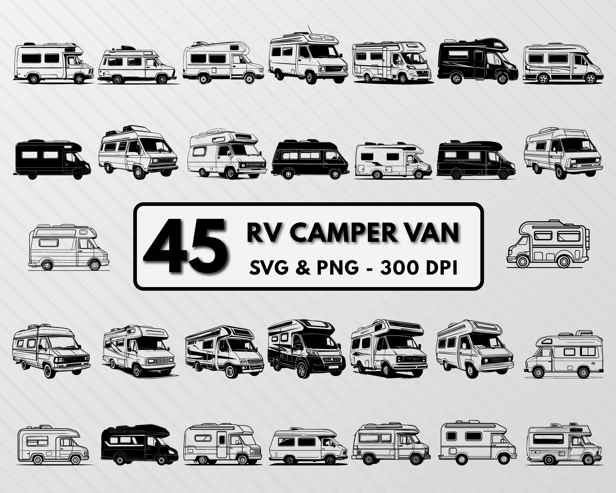 RV Camper Van SVG Bundle: Silhouette Clipart, Decal Vector (PNG, Cricut)