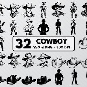 Cowboy Silhouette SVG Bundle: Western Clipart, Decal Graphics (PNG, Vector)