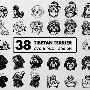 Tibetan Terrier Svg Bundle, Tibetan Terrier Silhouette Vector Art, Tibetan Terrier Png Clipart Decal, Cute Dog Cricut Outline Dog Breed Icon