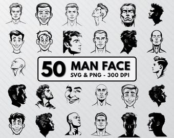Man Face Silhouette SVG Bundle: 58 Vector Cut Files (PNG)