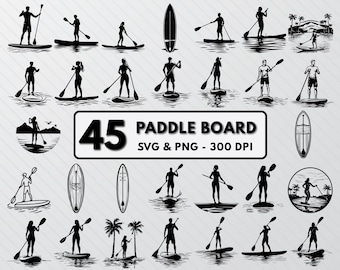 Paddle Board Silhouette SVG Pack: SUP Clipart, Decal Cut File