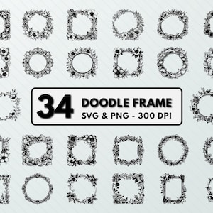 Doodle Floral Frame SVG PNG Bundle: Clipart Cut Files