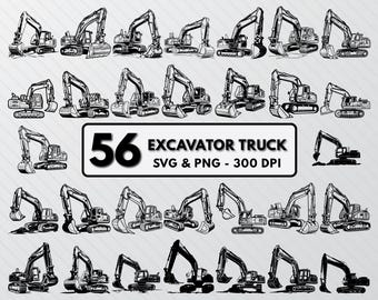 Excavator Truck Silhouette: SVG Bundle, Clipart PNG (Digital Files)