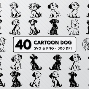 Cartoon Dog Svg Bundle, Cartoon Dog Silhouette Png, Cartoon Dog Vector Design, Cute Cartoon Puppies Svg Clipart Decal, Cartoon Dogs Outline