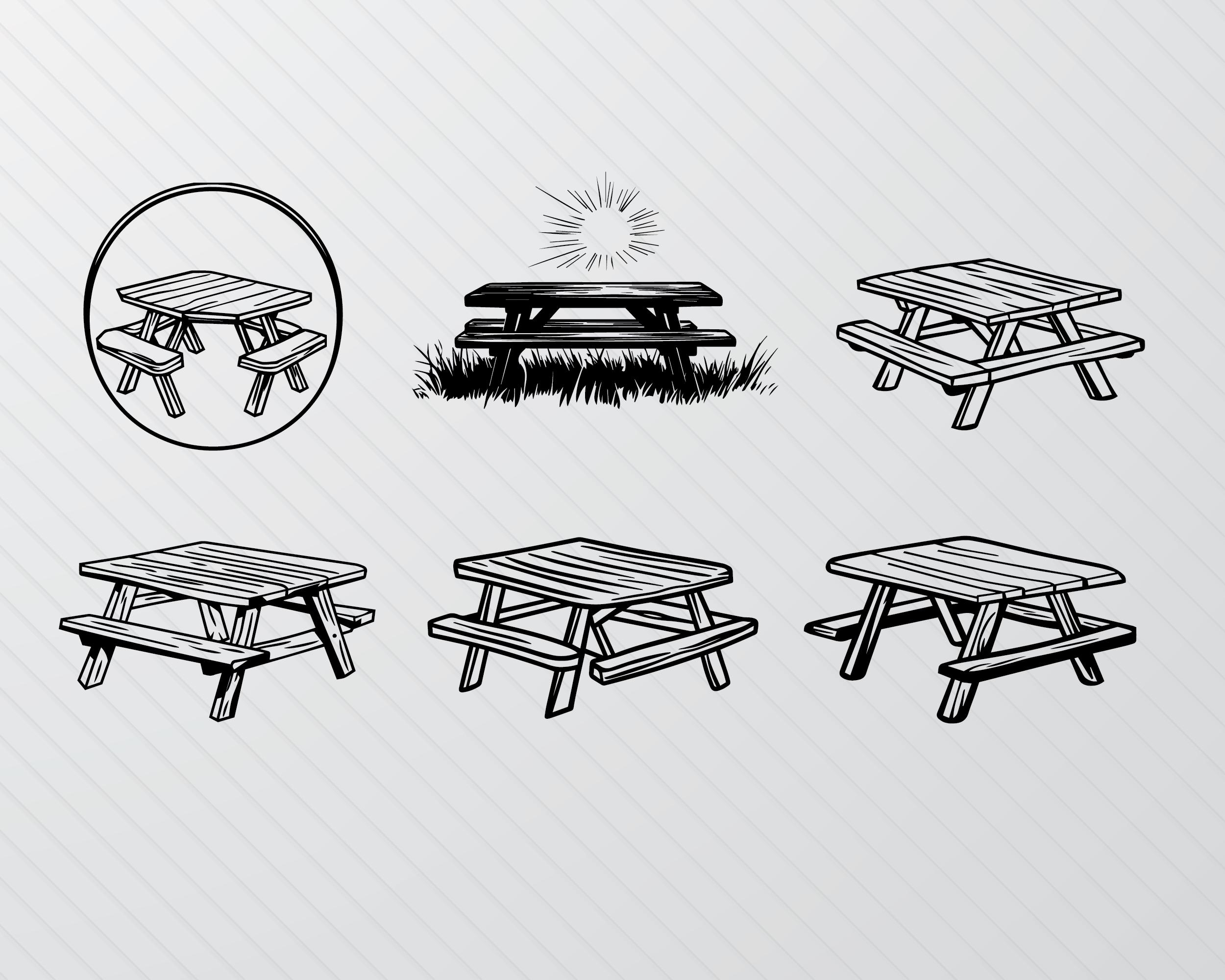 Picnic Table SVG PNG Clipart: Line Art Cut Files - Etsy Israel, image size:2500x2000