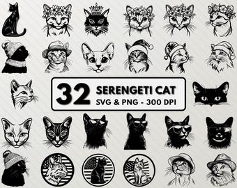 Serengeti Cat SVG Bundle: Kitten Clipart, Silhouette Cut Files (PNG)