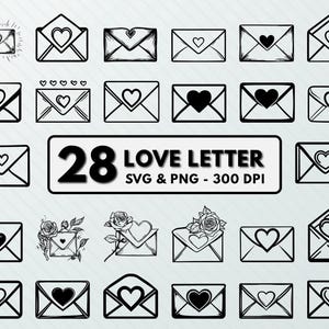 Carta de amor SVG, carta de amor PNG, clipart, silueta, calcomanía, vector de sobre, contorno de San Valentín, diseños de correo de corazón, archivos de corte para circuito