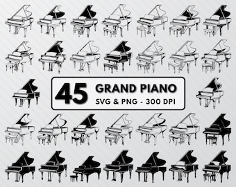 Grand Piano SVG Bundle: Silhouette Vector Art (PNG, DXF)