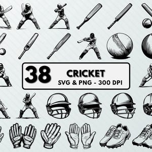 Cricket SVG Bundle: Bat, Ball, Stump Silhouette (Digital Download)
