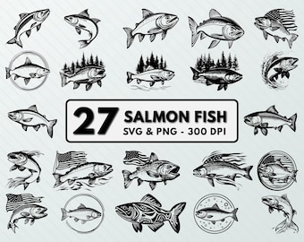 Salmon Fish Vector Art: Silhouette Clipart Bundle (SVG, PNG)